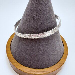 Sterling Silver 925 Scroll Floral Flower Design Bangle Bracelet Size 7.5" Fit